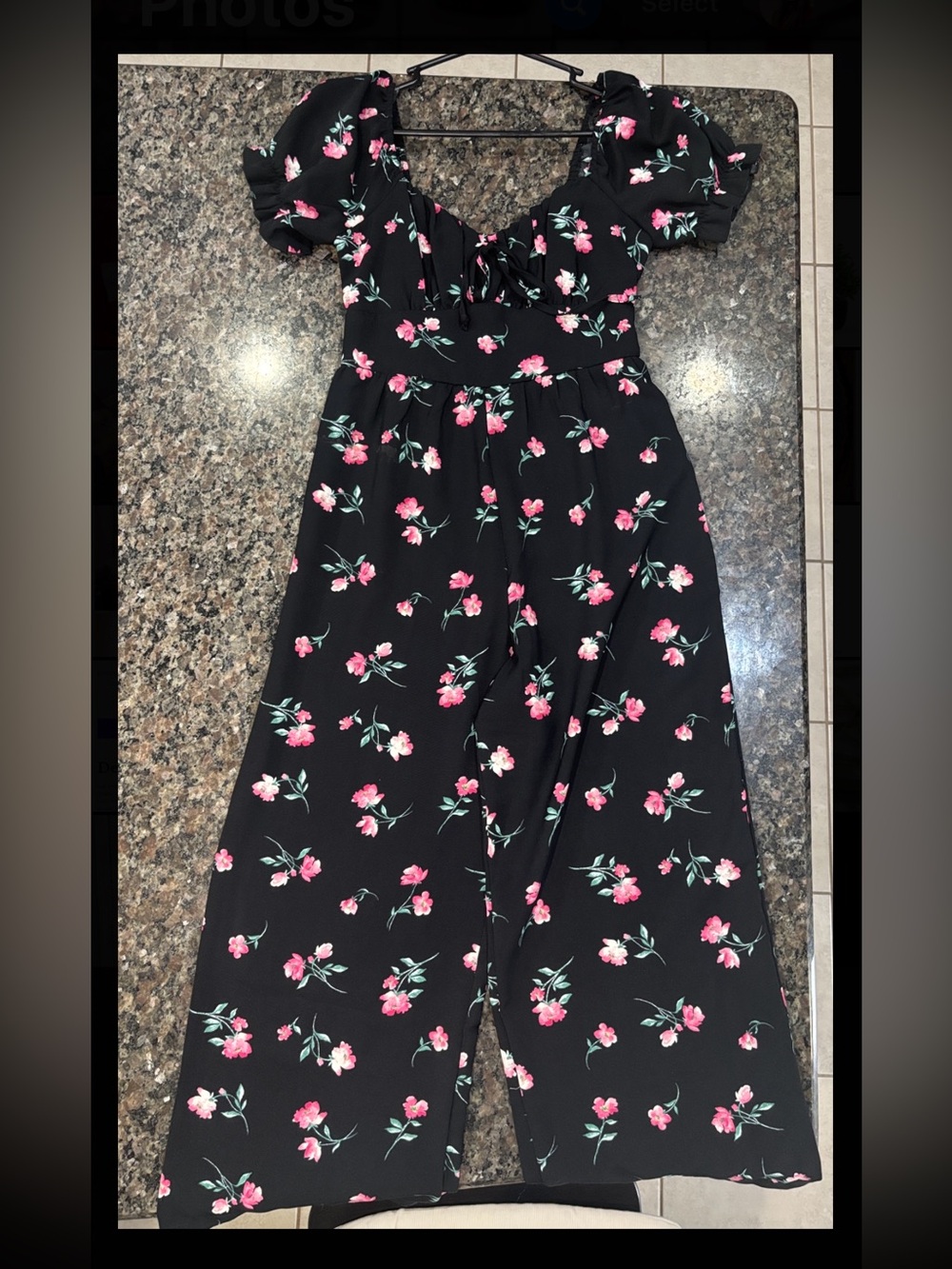 Inspired Hearts Black Jumpsuit with Pink Floral Print